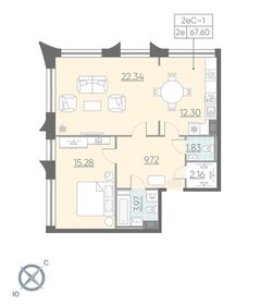 Квартира 67,8 м², 1-комнатные - изображение 1