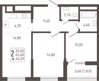 Квартира 64,2 м², 2-комнатная - изображение 1