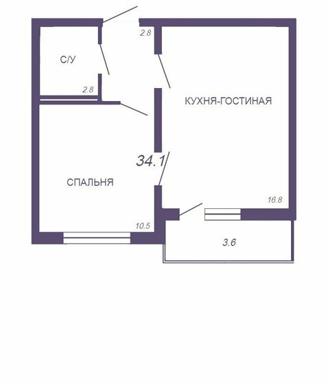 34,1 м², 2-комнатная квартира 7 520 000 ₽ - изображение 1