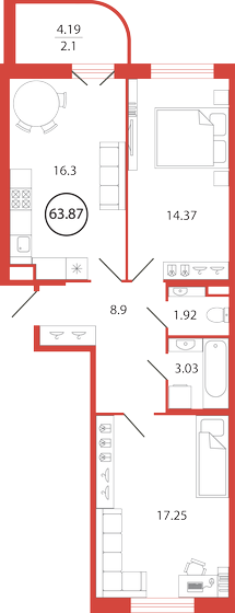 63,9 м², 2-комнатная квартира 12 071 430 ₽ - изображение 1