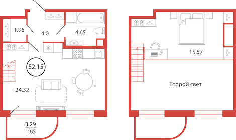 Квартира 52,2 м², студия - изображение 1