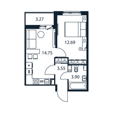 Квартира 36,5 м², 1-комнатная - изображение 3