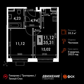 Квартира 35,3 м², 1-комнатные - изображение 1