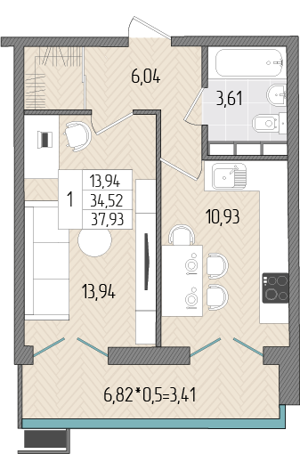 37,9 м², 1-комнатная квартира 4 437 810 ₽ - изображение 1
