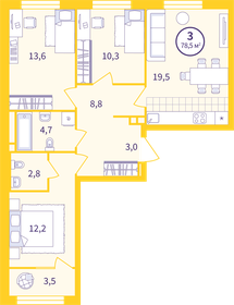 Квартира 76,8 м², 3-комнатная - изображение 1