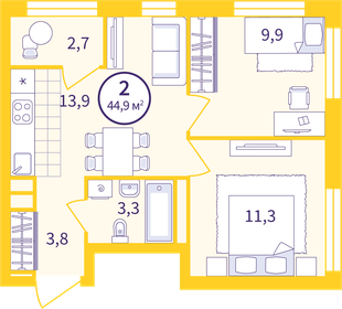 43,1 м², 2-комнатная квартира 3 900 000 ₽ - изображение 109