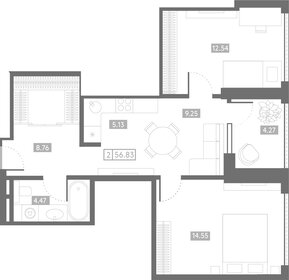 Квартира 56,8 м², 2-комнатная - изображение 1