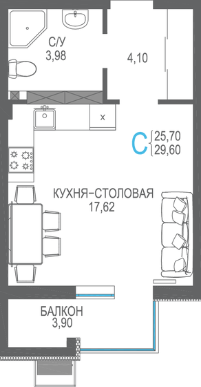 29,6 м², квартира-студия 3 848 000 ₽ - изображение 1