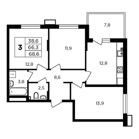 71,6 м², 3-комнатная квартира 7 700 000 ₽ - изображение 14