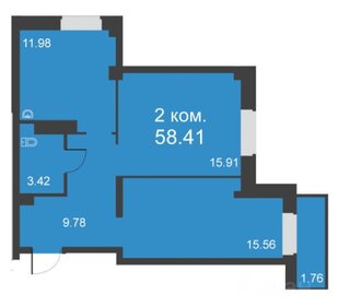 Квартира 58,5 м², 2-комнатная - изображение 1