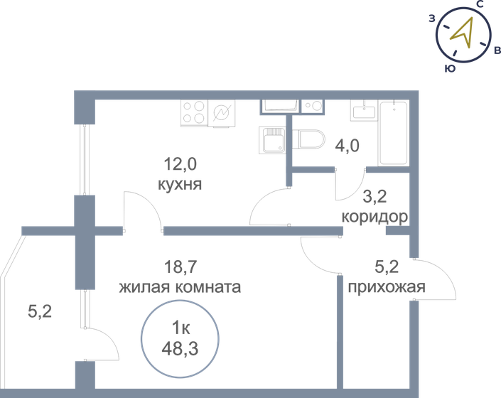 48,3 м², 1-комнатная квартира 4 800 000 ₽ - изображение 1