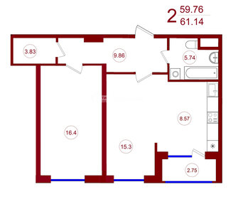 61,1 м², 2-комнатная квартира 7 642 500 ₽ - изображение 55