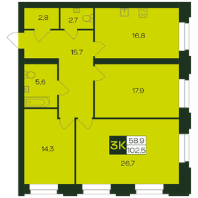 Квартира 102,5 м², 3-комнатная - изображение 1