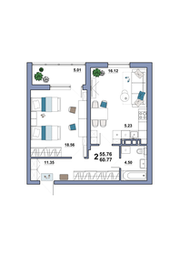 60 м², 2-комнатная квартира 3 800 000 ₽ - изображение 84