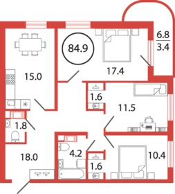 75,8 м², 3-комнатная квартира 11 399 000 ₽ - изображение 25