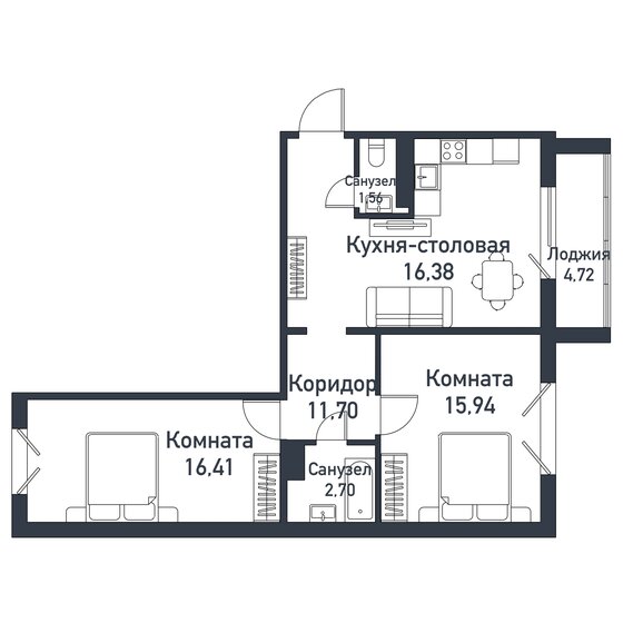 64,3 м², 2-комнатная квартира 8 910 000 ₽ - изображение 1