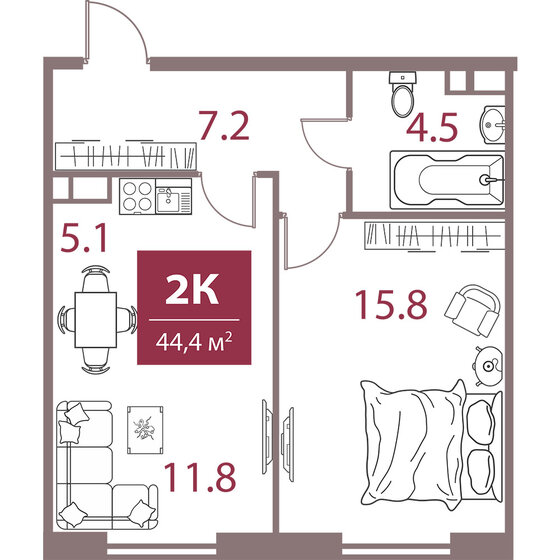 44,4 м², 2-комнатная квартира 27 923 160 ₽ - изображение 1