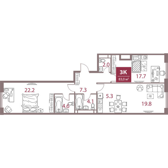 83 м², 3-комнатная квартира 49 326 900 ₽ - изображение 1