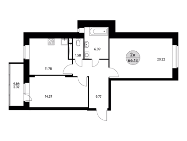 Квартира 66,1 м², 2-комнатная - изображение 1