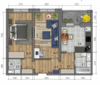 58 м², 2-комнатная квартира 4 078 911 ₽ - изображение 1