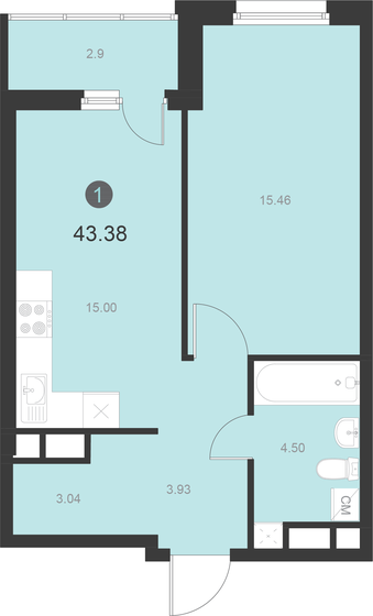 43,1 м², 1-комнатная квартира 8 545 860 ₽ - изображение 1