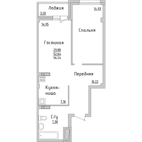 56,1 м², 2-комнатная квартира 4 824 600 ₽ - изображение 1