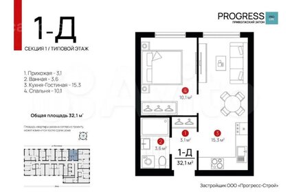 Квартира 32,6 м², 1-комнатная - изображение 1