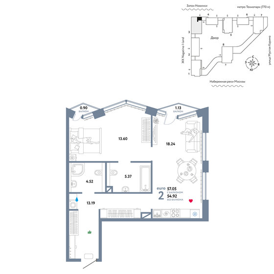 57,1 м², 2-комнатная квартира 25 890 000 ₽ - изображение 44