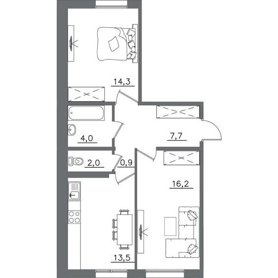 58,6 м², 2-комнатная квартира 7 266 400 ₽ - изображение 1