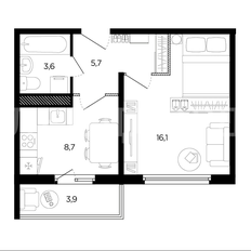 Квартира 35,3 м², 1-комнатная - изображение 3