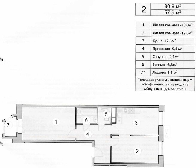 57,9 м², 2-комнатная квартира 7 199 000 ₽ - изображение 1