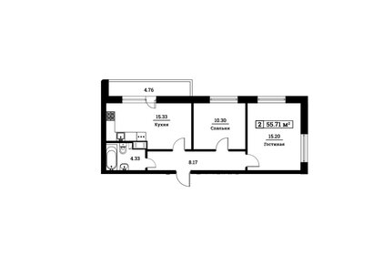 Квартира 55,7 м², 2-комнатная - изображение 1