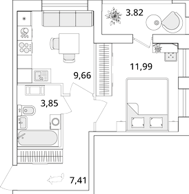 Квартира 34,8 м², 1-комнатная - изображение 1