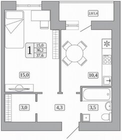 40 м², 1-комнатная квартира 2 660 000 ₽ - изображение 41