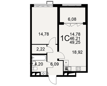 Квартира 49,3 м², 1-комнатная - изображение 1