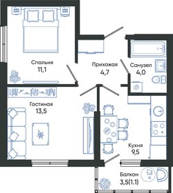 43,5 м², 2-комнатная квартира 8 586 900 ₽ - изображение 72