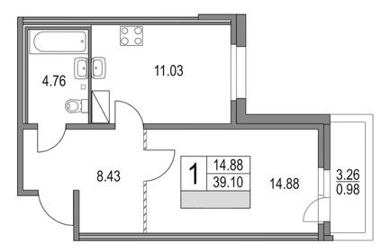 Квартира 42,4 м², 1-комнатная - изображение 1