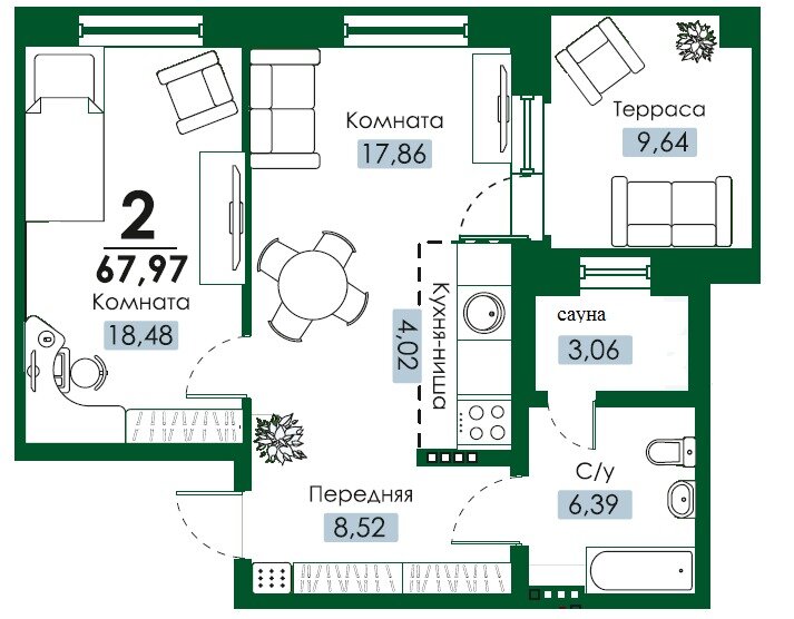 67 м², 2-комнатная квартира 4 420 000 ₽ - изображение 1