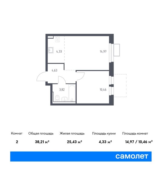 38,2 м², 1-комнатная квартира 7 559 471 ₽ - изображение 19