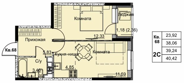 Квартира 39,2 м², 2-комнатная - изображение 1