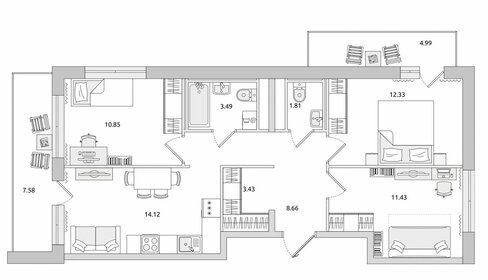 Квартира 66,1 м², 3-комнатная - изображение 1