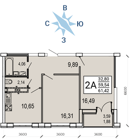 Квартира 61,4 м², 2-комнатная - изображение 1