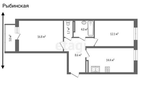 Квартира 60,6 м², 2-комнатная - изображение 1