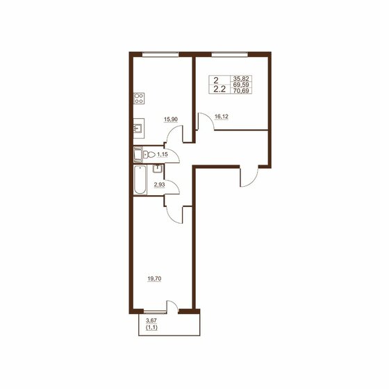 70,7 м², 2-комнатная квартира 8 376 420 ₽ - изображение 27