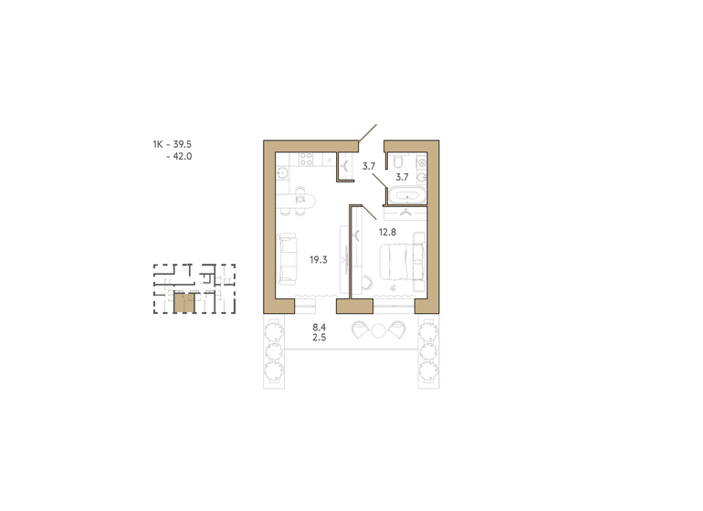 42 м², 1-комнатная квартира 4 956 000 ₽ - изображение 1