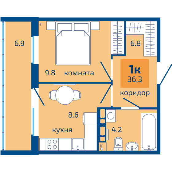 36,3 м², 1-комнатная квартира 3 920 000 ₽ - изображение 1