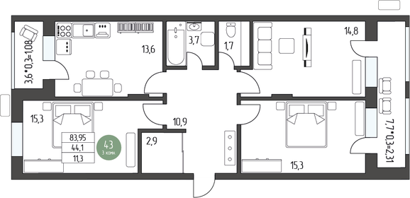 95 м², 4-комнатная квартира 11 500 000 ₽ - изображение 111