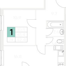 Квартира 42,4 м², 1-комнатная - изображение 2