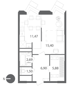 43,8 м², 1-комнатная квартира 6 225 280 ₽ - изображение 51