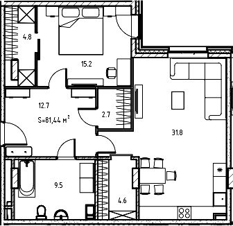 85,2 м², 1-комнатная квартира 27 519 600 ₽ - изображение 22